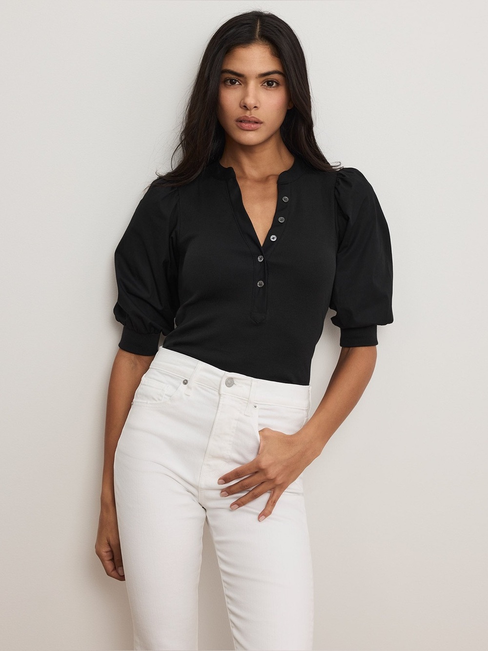 Veronica Beard Coralee Puff-Sleeve Top